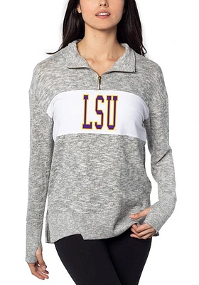 LSU Tigers Womens Grey Cozy Fleece Qtr Zip