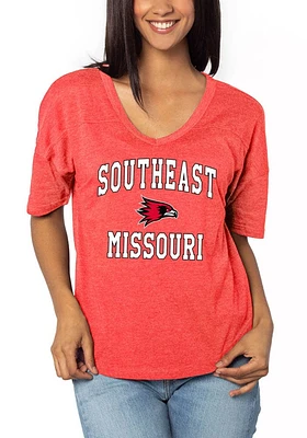 Southeast Missouri State Redhawks Womens Red Happy Jersey Style Short Sleeve T-Shirt