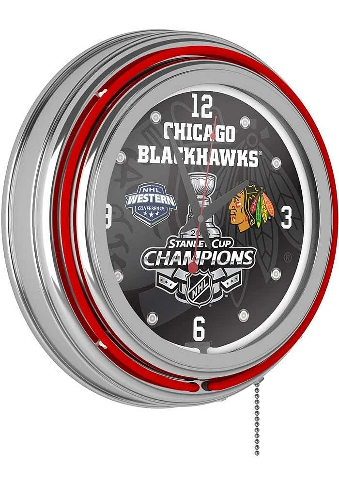 Chicago Blackhawks Stanley Cup Champs 2015 Retro Neon Wall Clock
