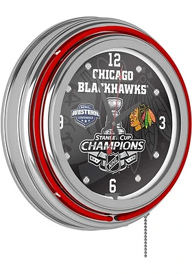 Chicago Blackhawks Stanley Cup Champs 2015 Retro Neon Wall Clock