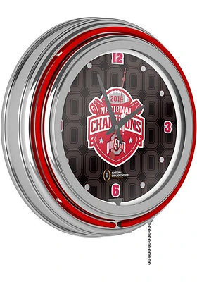 Black Ohio State Buckeyes CFP Champions 2014 Retro Neon Design Wall Clock