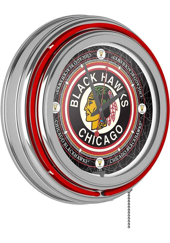 Chicago Blackhawks Throwback Retro Neon Wall Clock