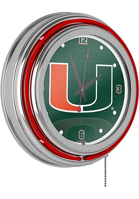 Miami Hurricanes Reflected Retro Neon Wall Clock