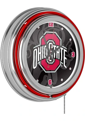 Red Ohio State Buckeyes Fade Retro Neon Wall Clock