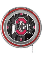 Red Ohio State Buckeyes Fade Retro Neon Wall Clock