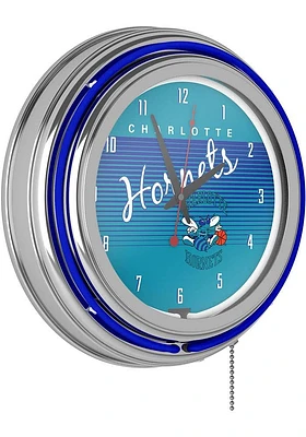 Charlotte Hornets Hardwood Classic Retro Neon Wall Clock