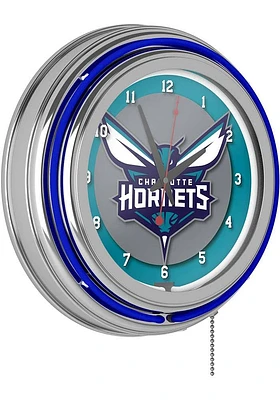 Charlotte Hornets Retro Neon Wall Clock