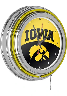 Iowa Hawkeyes Logo Retro Neon Wall Clock