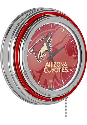 Arizona Coyotes Wordmark and Logo Retro Neon Wall Clock
