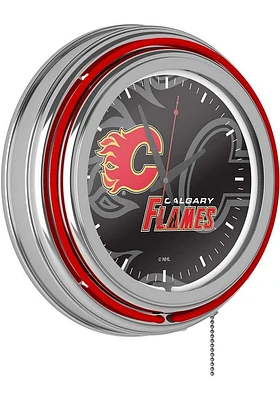 Calgary Flames Wordmark and Logo Retro Neon Wall Clock