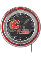 Calgary Flames Wordmark and Logo Retro Neon Wall Clock