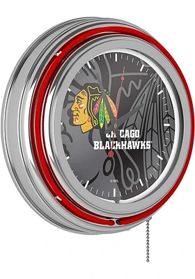 Chicago Blackhawks Wordmark and Logo Retro Neon Wall Clock