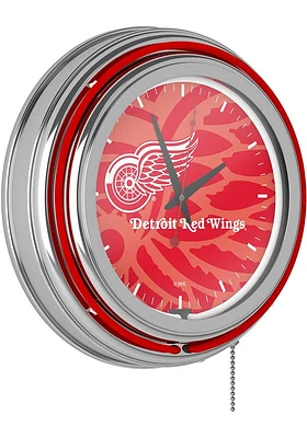 Detroit Red Wings Wordmark and Logo Retro Neon Wall Clock