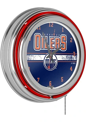 Edmonton Oilers Wordmark and Logo Retro Neon Wall Clock