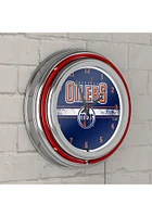 Edmonton Oilers Wordmark and Logo Retro Neon Wall Clock