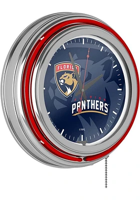 Florida Panthers Wordmark and Logo Retro Neon Wall Clock