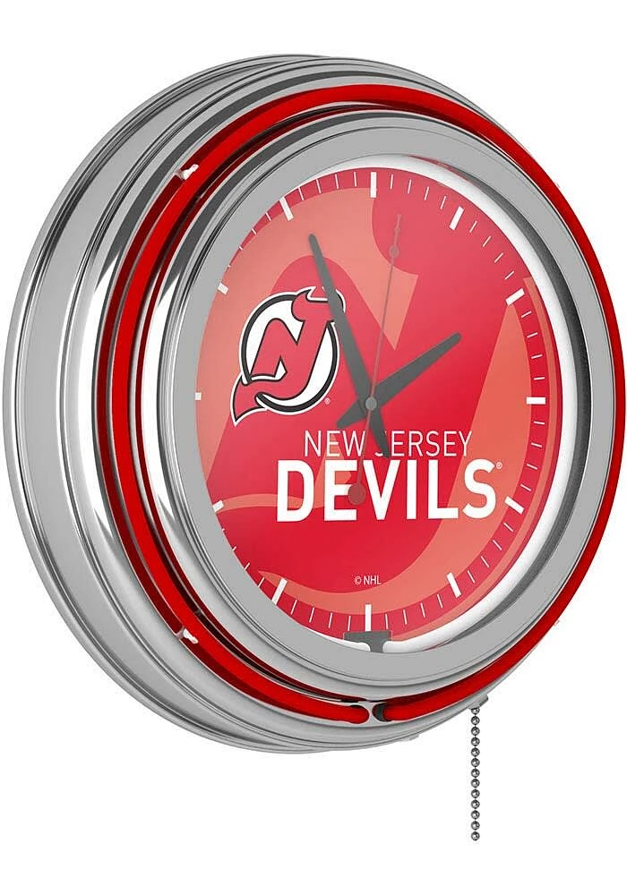 New Jersey Devils Wordmark and Logo Retro Neon Wall Clock