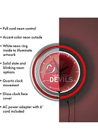 New Jersey Devils Wordmark and Logo Retro Neon Wall Clock
