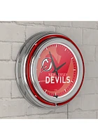 New Jersey Devils Wordmark and Logo Retro Neon Wall Clock