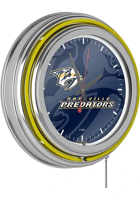 Nashville Predators Wordmark and Logo Retro Neon Wall Clock