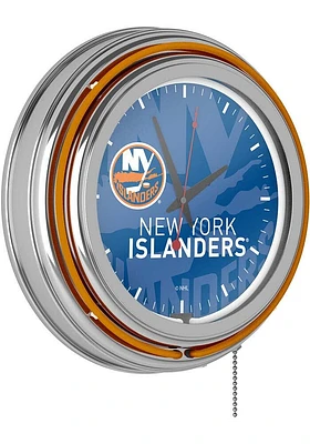 New York Islanders Wordmark and Logo Retro Neon Wall Clock
