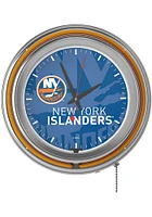 New York Islanders Wordmark and Logo Retro Neon Wall Clock