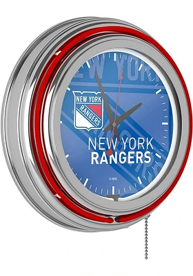 New York Rangers Wordmark and Logo Retro Neon Wall Clock