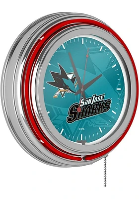 San Jose Sharks Wordmark and Logo Retro Neon Wall Clock