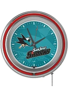 San Jose Sharks Wordmark and Logo Retro Neon Wall Clock