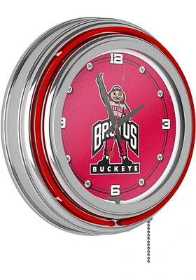 Red Ohio State Buckeyes Brutus Retro Neon Wall Clock