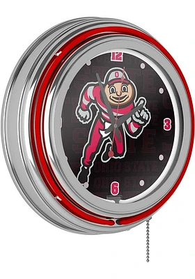 Red Ohio State Buckeyes Brutus Dash Retro Neon Wall Clock