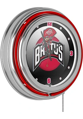 Red Ohio State Buckeyes Brutus Rush Retro Neon Wall Clock