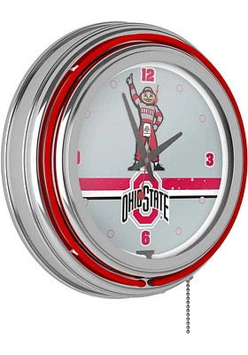 Red Ohio State Buckeyes Brutus Stripe Retro Neon Wall Clock