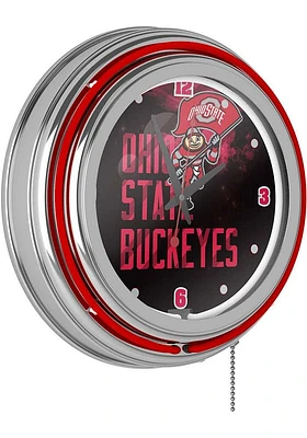 Red Ohio State Buckeyes Brutus Smoke Retro Neon Wall Clock