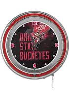 Red Ohio State Buckeyes Brutus Smoke Retro Neon Wall Clock