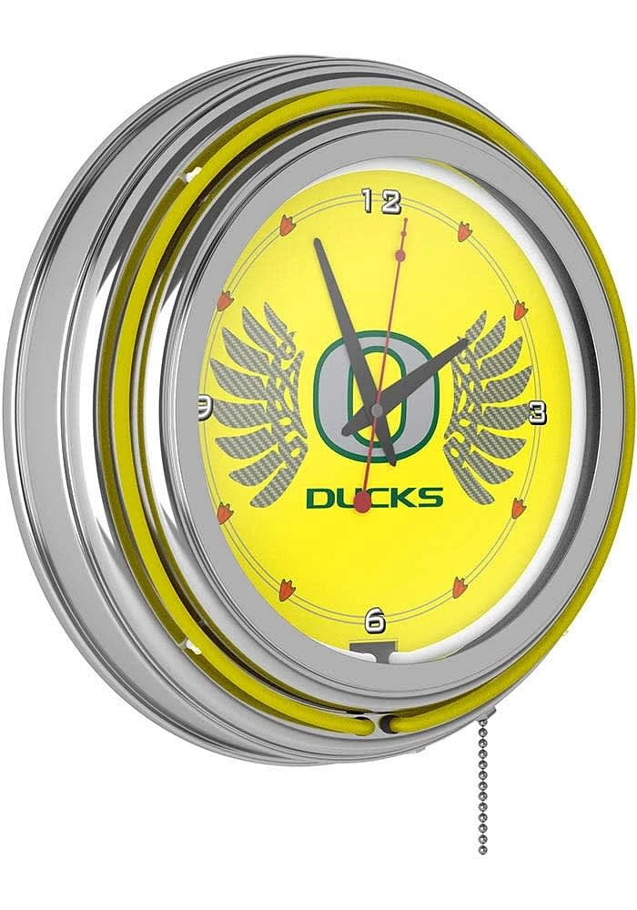 Yellow Oregon Ducks Wings Retro Neon Wall Clock
