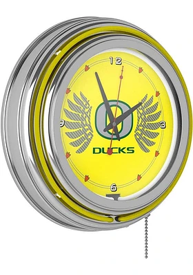 Yellow Oregon Ducks Wings Retro Neon Wall Clock