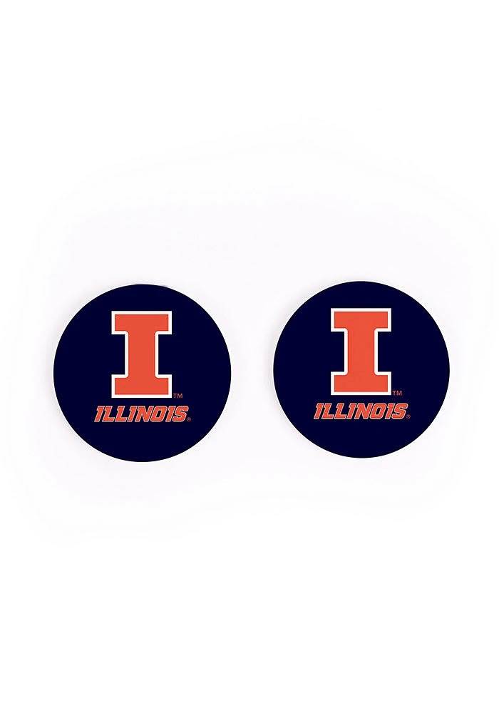 Illinois Fighting Illini 2 Pack Color Logo Car Coaster - Navy Blue