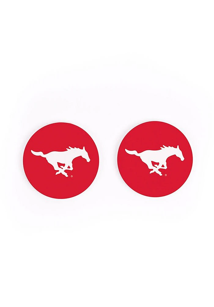 SMU Mustangs 2 Pack Color Logo Car Coaster - Red