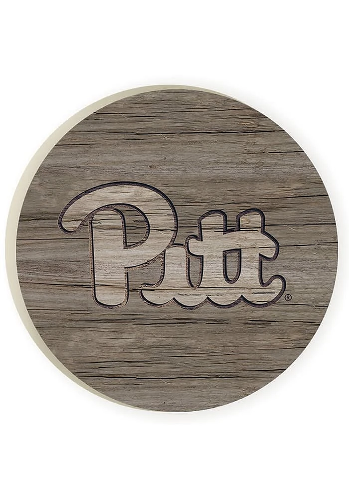 Pitt Panthers 2 Pack Wood Grain Logo Car Coaster - Brown