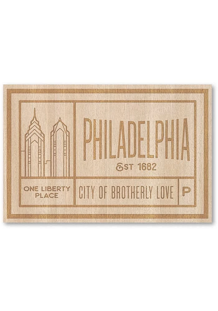 Philadelphia Wooden Rectangle Stickers - Brown
