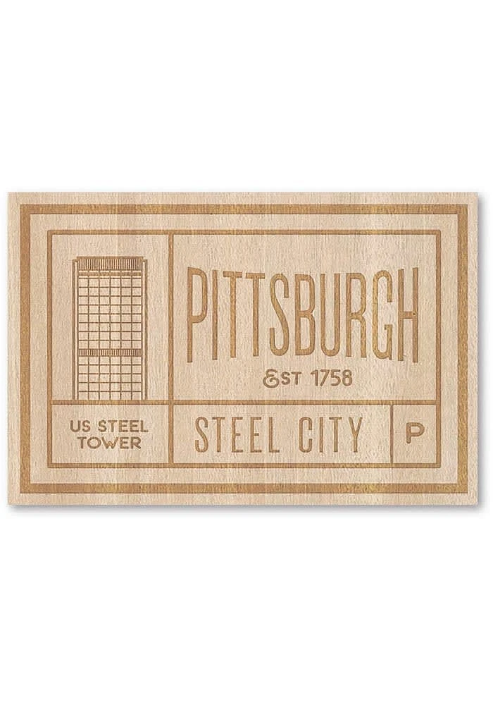 Pittsburgh Wooden Rectangle Stickers - Brown
