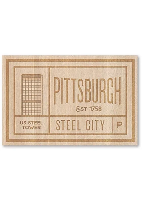 Pittsburgh Wooden Rectangle Stickers - Brown