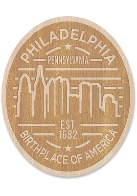 Philadelphia Wooden Oval Cityscape Stickers - Brown