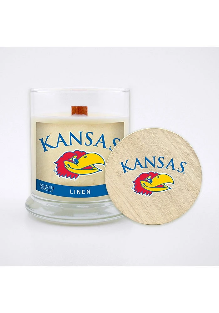 Kansas Jayhawks Linen 8oz Glass White Candle