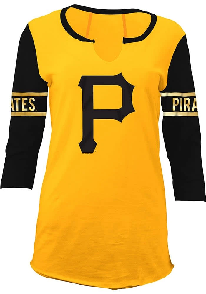 New Era Pittsburgh Pirates Womens Gold Slub LS Tee