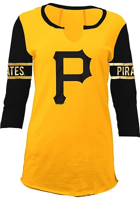 New Era Pittsburgh Pirates Womens Gold Slub LS Tee
