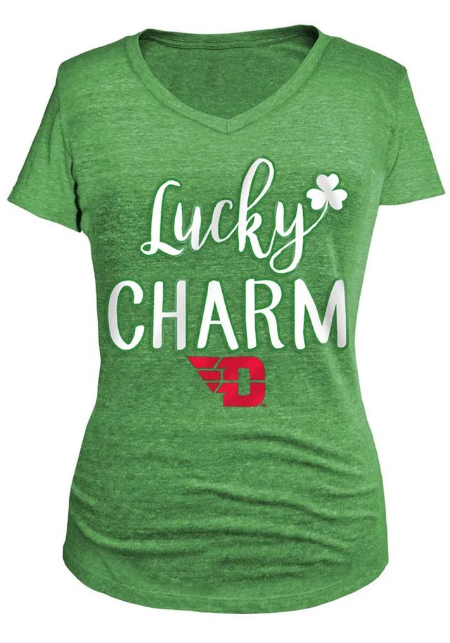 Dayton Flyers Womens Green Lucky Charm V-Neck