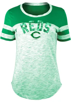 Cincinnati Reds Womens Kelly Green Space Dye St. Pats Day Scoop T-Shirt