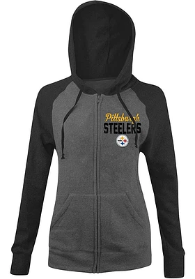 New Era Pittsburgh Steelers Womens Grey Raglan Fleece Long Sleeve Full Zip Jacket